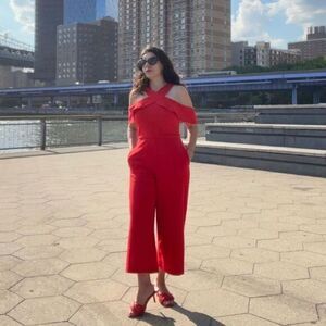 SLATE & WILLOW Red Cold Shoulder Jumpsuit SMALL